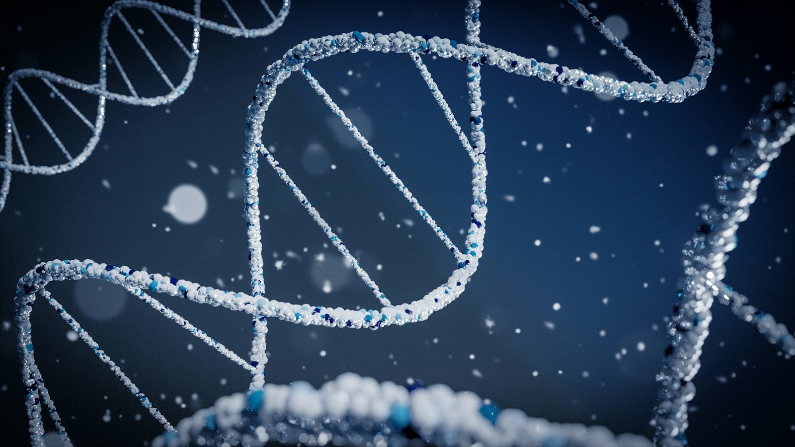 3D-illustrasjon av DNA dobbelt-helix mot blå bakgrunn